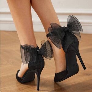 Black Bow Pointed Toe Stiletto Heels